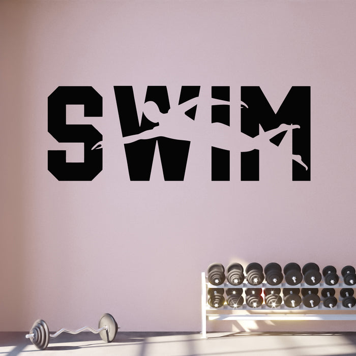 Vinyl Wall Decal Swim Words Swimmer Diver Athletes Swimmer Stickers Mural (g9018)