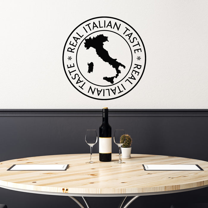 Vinyl Wall Decal Real Italian Restaurant Taste Italy Icon Round Logo With Country Map Stickers Mural (g9769)