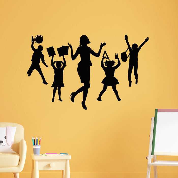 Vinyl Wall Decal School Children Group Silhouette Classroom Stickers Mural (L101)