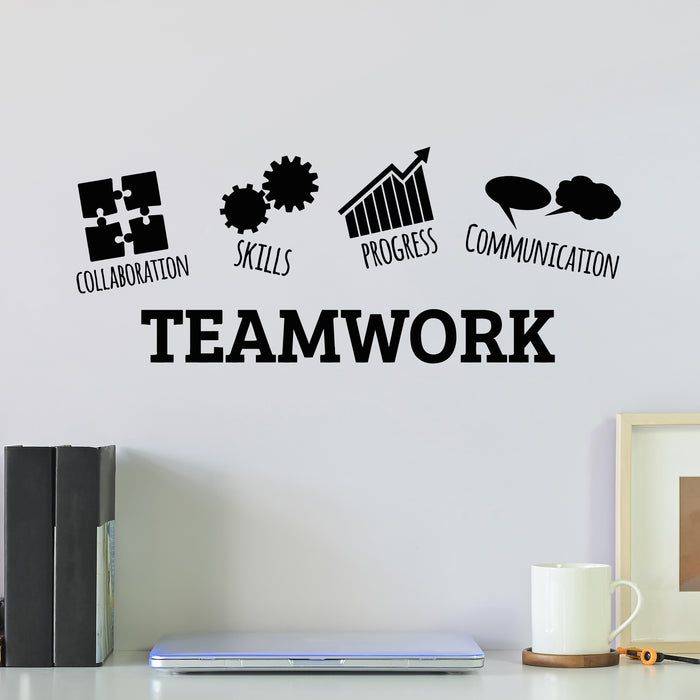 Vinyl Wall Decal Skills Progress Teamwork Office Decor Company Slogan Stickers Mural (g9048)