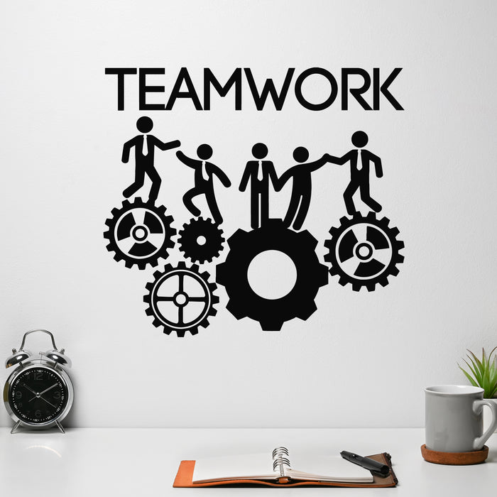 Vinyl Wall Decal Gears Work Team Office Space Inspiration Teamwork Stickers Mural (g9134)