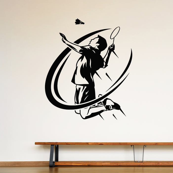 Vinyl Wall Decal Player With Racket Badminton Game Icon Stickers Mural (L140)