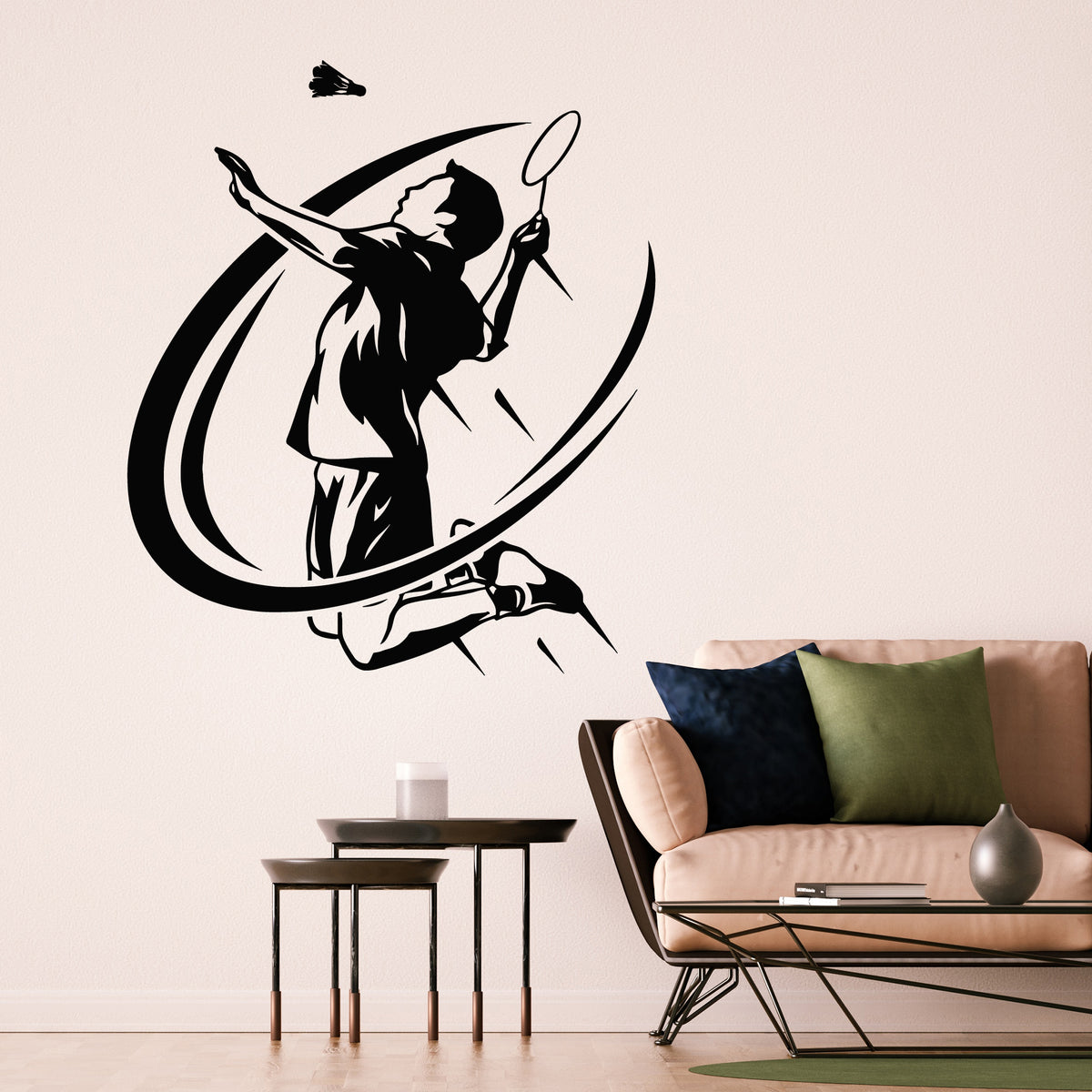 Vinyl Wall Decal Tennis Badminton Sports Emblem Jumping Player Sticker ...
