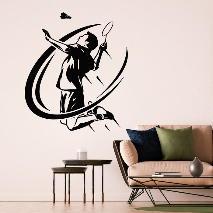 Vinyl Wall Decal Tennis Badminton Sports Emblem Jumping Player Stickers Mural (g8774)