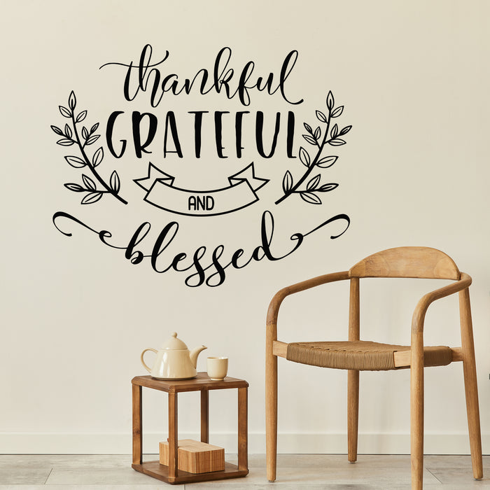 Vinyl Wall Decal Calligraphy Grateful Blessed Thankful Inspire Words Stickers Mural (g9337)