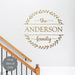 Personalized Last Name Wreath Vinyl sign, gold metallic decal on wall