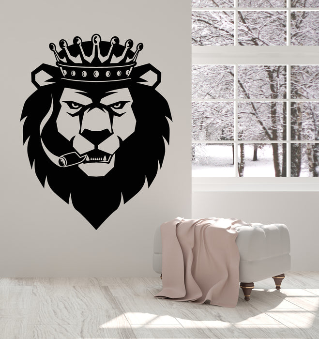 Vinyl Wall Decal Lion King Crown Wild Animal Head Smoking Stickers Mural (g5391)