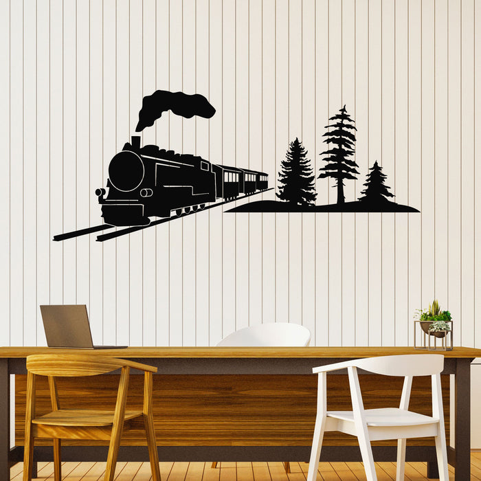 Vinyl Wall Decal Steam Engine Train Locomotive Railroad Track Stickers Mural (g8521)
