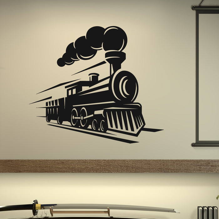 Vinyl Wall Decal Retro Train Logo Locomotive Steam Train Railway Stick ...