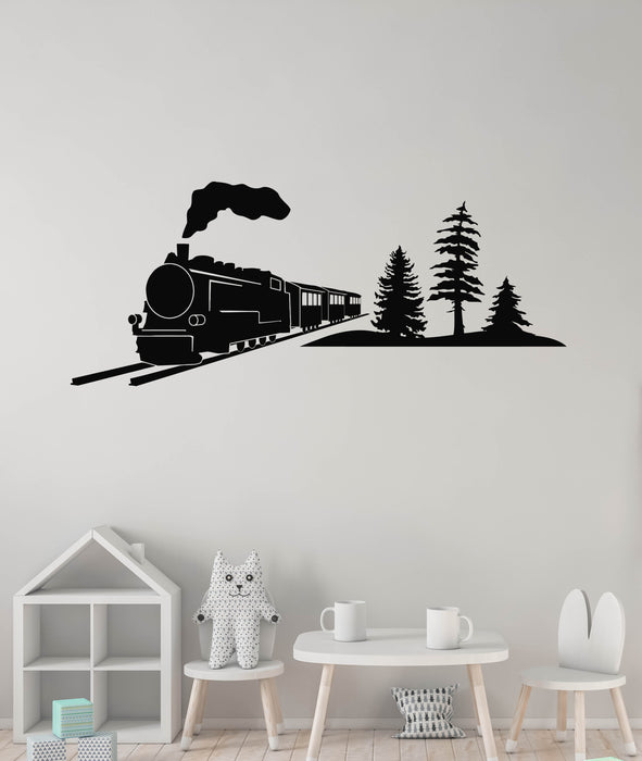 Vinyl Wall Decal Steam Engine Train Locomotive Railroad Track Stickers Mural (g8521)