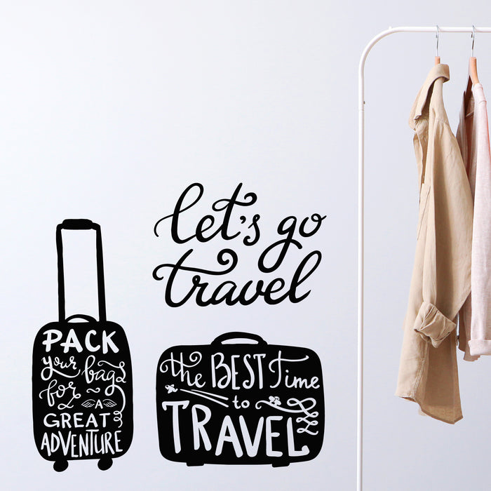 Vinyl Wall Decal Great Adventure Bags Let's Go Travel Suitcase Stickers Mural (g8975)