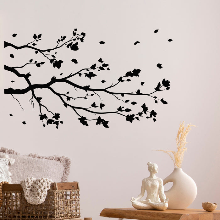 Vinyl Wall Decal Spring Tree Branch With Leaves Nature Decor Stickers Mural (g9209)