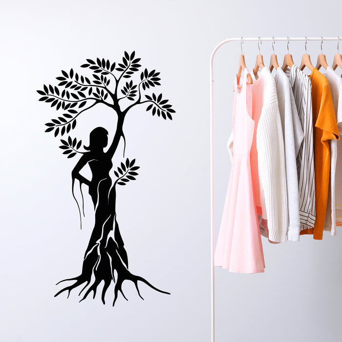 Vinyl Wall Decal Meditation Room Abstract Girl Tree Nature Stickers Mural (g9857)