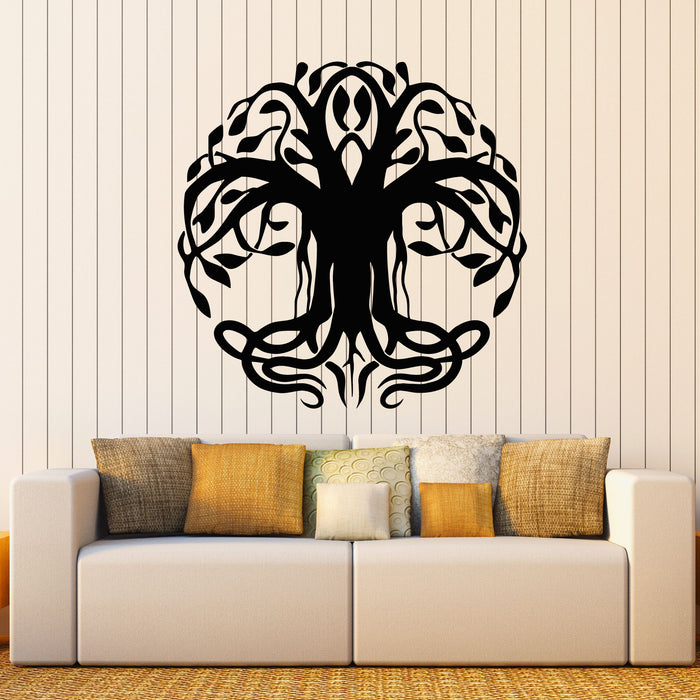 Vinyl Wall Decal Celtic Tree Of Life With Roots Ornament Circular Stickers Mural (g8596)