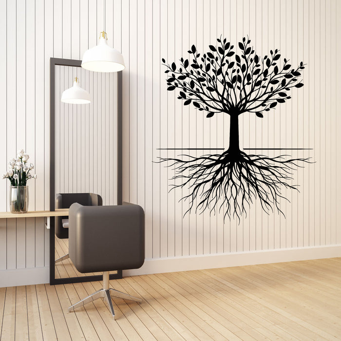 Vinyl Wall Decal Tree Branch With Leaves And Roots Nature Stickers Mural (g8612)