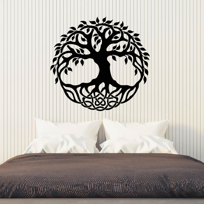 Vinyl Wall Decal Beautiful Tree Of Life Circle Leaves Roots Stickers Mural (g8624)