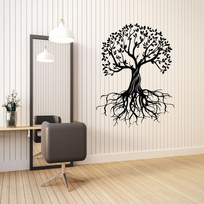 Vinyl Wall Decal Silhouette Tree With Roots Forest Nature Art Stickers Mural (g8653)