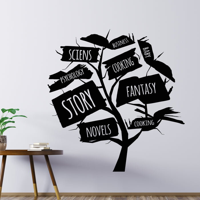Vinyl Wall Decal Books Store Tree Open Book Cooking Fantasy Story Stickers Mural (g9274)
