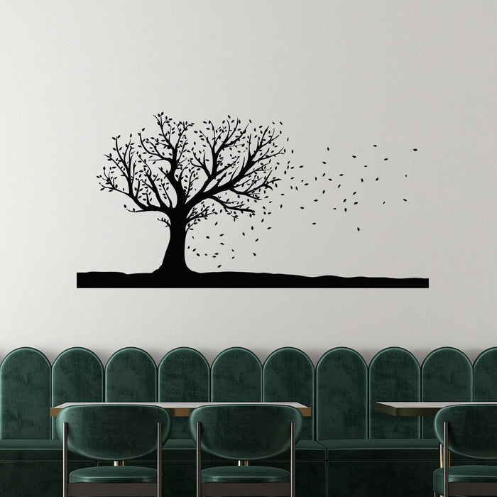 Vinyl Wall Decal Silhouette Tree Branch Autumn Leaves Flying Stickers Mural (g9979)