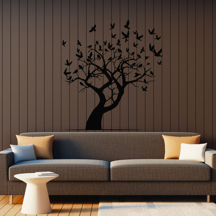 Vinyl Wall Decal Winter Tree Branch And Black Birds Home Interior Stickers Mural (g8496)