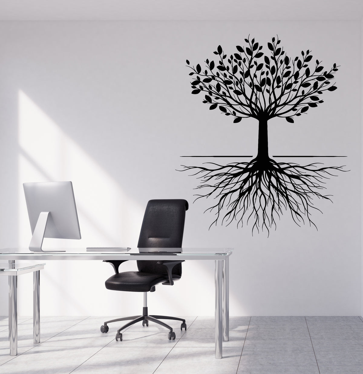 Vinyl Wall Decal Tree Branch With Leaves And Roots Nature Stickers Mur ...