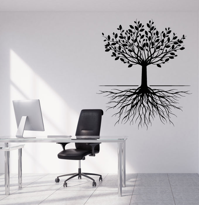 Vinyl Wall Decal Tree Branch With Leaves And Roots Nature Stickers Mural (g8612)