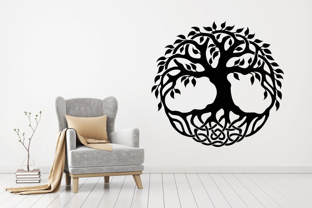 Vinyl Wall Decal Beautiful Tree Of Life Circle Leaves Roots Stickers Mural (g8624)