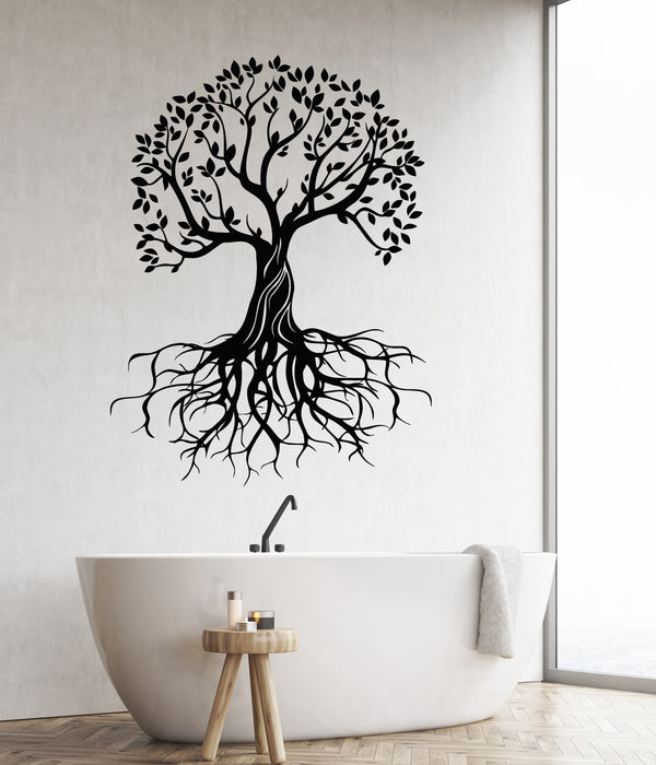 Vinyl Wall Decal Silhouette Tree With Roots Forest Nature Art Stickers Mural (g8653)