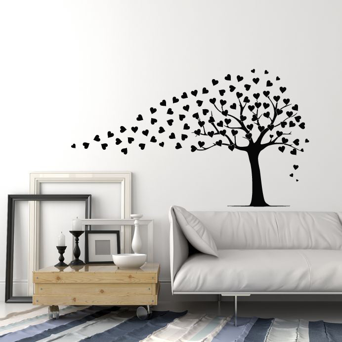 Vinyl Wall Decal Tree With Leaves Hearts Patterns Romance Stickers Mural (g8764)