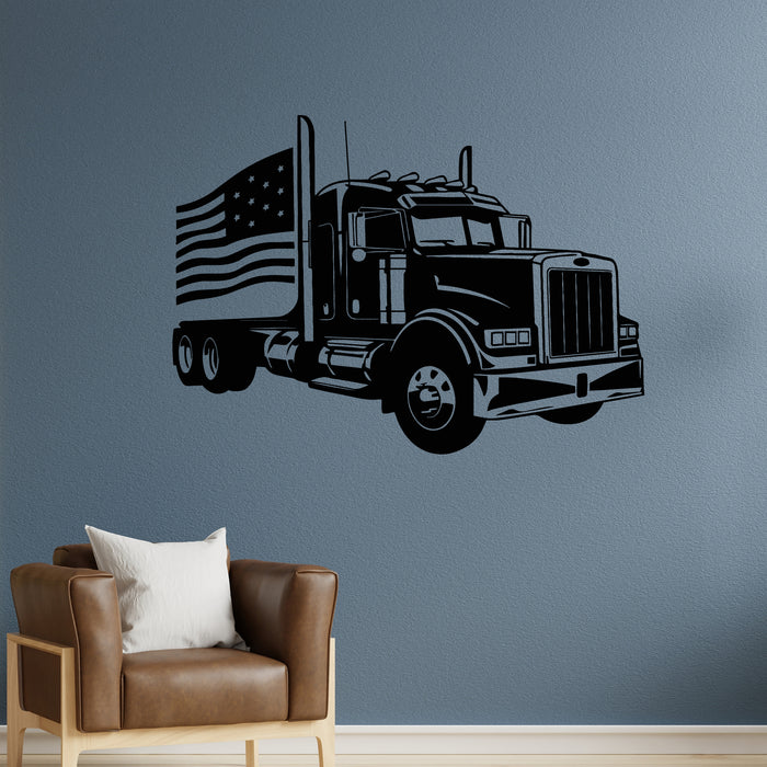 Vinyl Wall Decal USA Flag Classic American Truck Design Garage Decor Stickers Mural (L143)