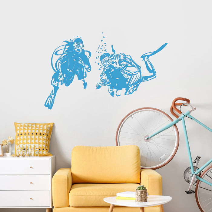 Vinyl Wall Decal Divers Ocean Decor Scuba Diving Suit Extreme Sport Stickers Mural (g2514)