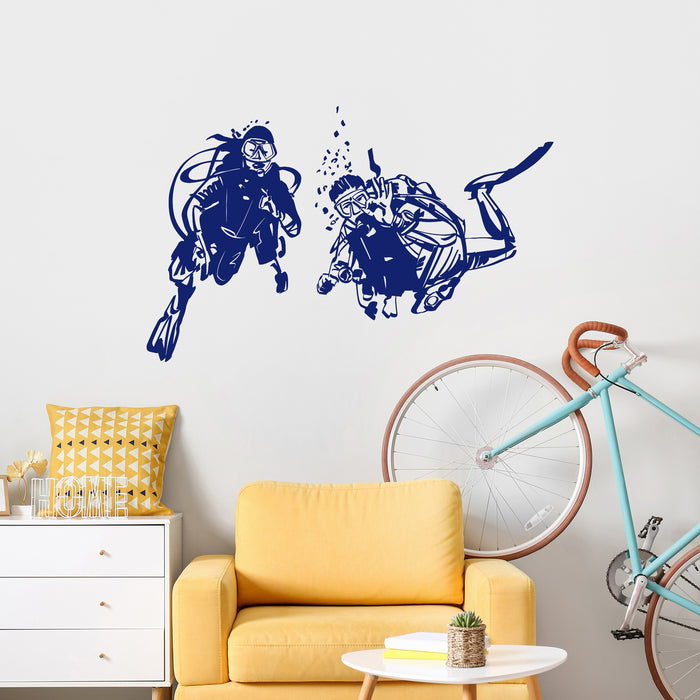 Vinyl Wall Decal Divers Ocean Decor Scuba Diving Suit Extreme Sport Stickers Mural (g2514)