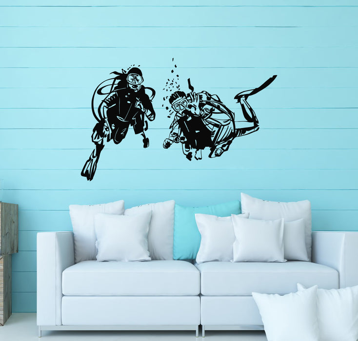 Vinyl Wall Decal Divers Ocean Decor Scuba Diving Suit Extreme Sport Stickers Mural (g2514)