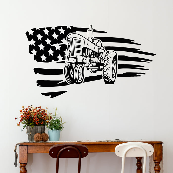 Vinyl Wall Decal American Flag Tractor Graphics Farm Land Stickers Mural (g9433)