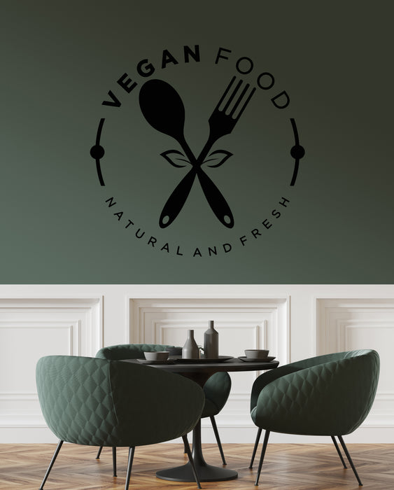 Vinyl Wall Decal Vegan Food Natural And Fresh Eat Spoon Fork Stickers Mural (g8582)