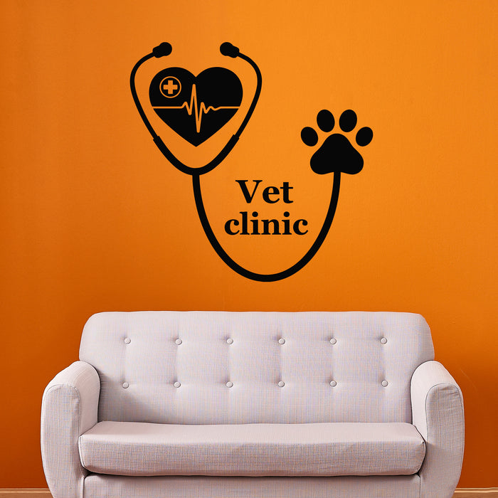 Vinyl Wall Decal Stethoscope Animal Footprint Veterinary Clinic Stickers Mural (g9644)