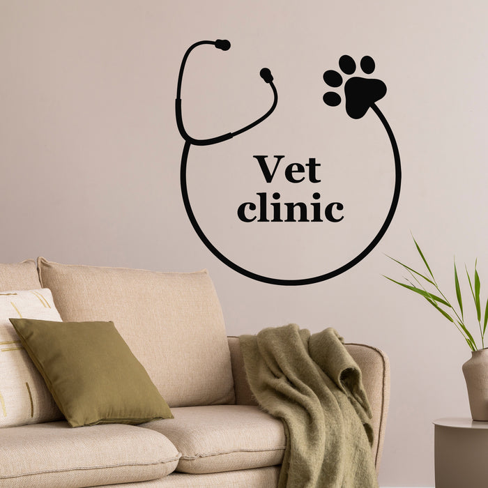 Vinyl Wall Decal Veterinary Clinic Logo Paw Print Heart Pet Care Stickers Mural (g9678)