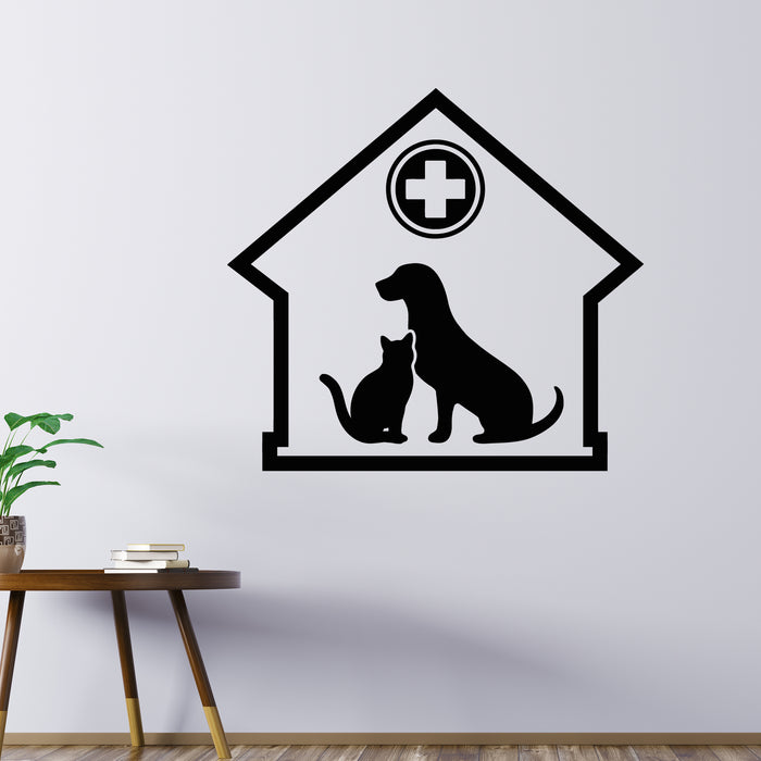 Vinyl Wall Decal Pet Clinic Logo Dog Cat Cross Symbol Pets Care Stickers Mural (g9895)
