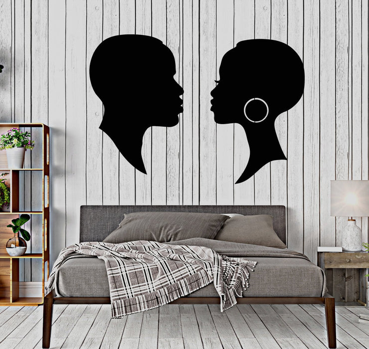 Sale Romantic Couple African Mister and Missis Man Woman Hair Salon Vinyl Wall Decal Sticker (2317ig) M 22.5 in X 32 in