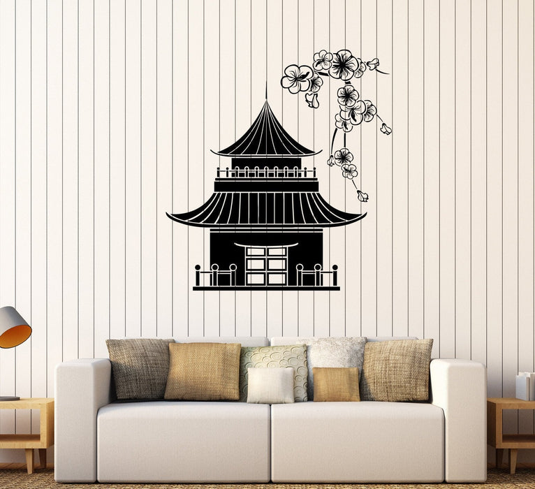 Sale Vinyl Wall Sticker Pagoda Japan Japanese Sakura Asian Art Decal Unique Gift 210ig S 11 in X 12.3 in Black