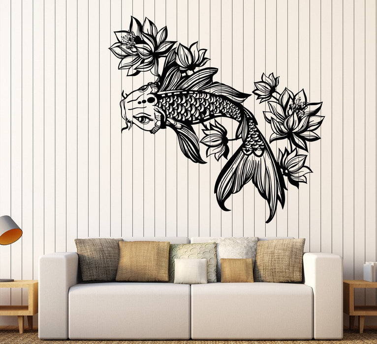 Sale Koi Fish Carp Lotus Flower Asian Oriental Style Fish Vinyl Wall Decal Sticker Unique Gift (1116ig) S 11 in X 18.4 in