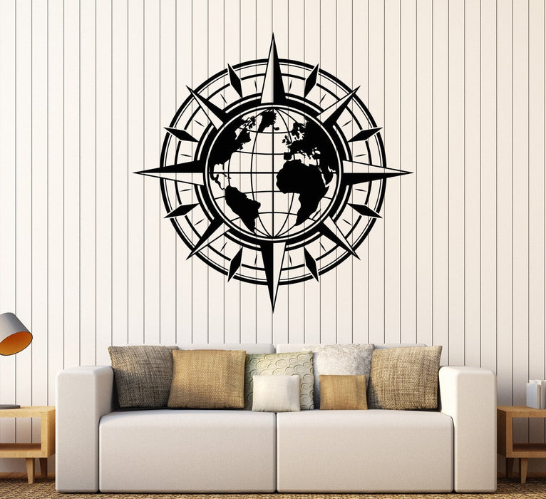 Sale Vinyl Wall Decal Map of World Compass Travel Globe Earth Sticker Unique Gift 1442ig S 11 in X 11 in White