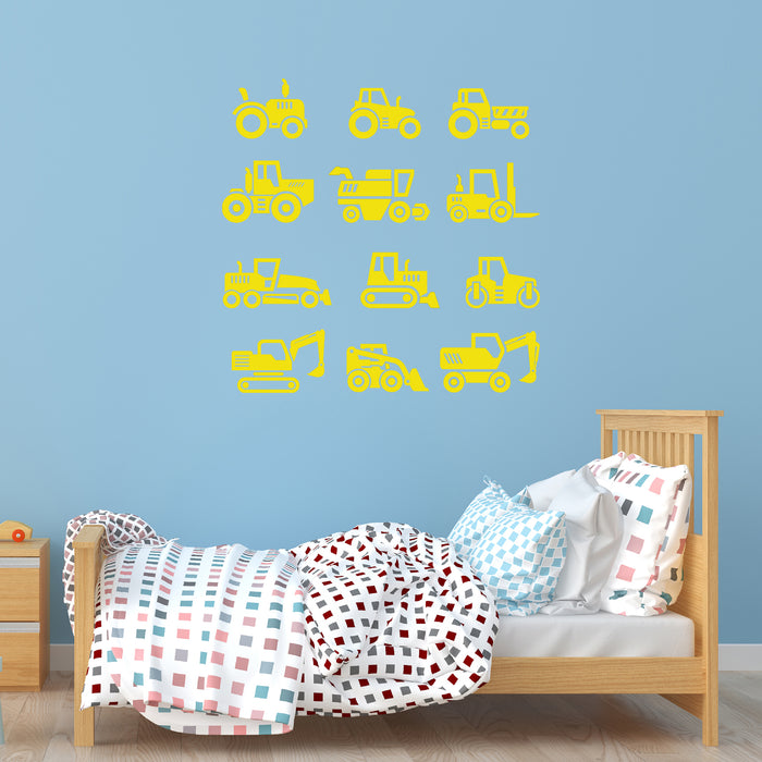 Autocollant mural en vinyle pour équipement lourd de construction, décoration pour salle de jeux pour enfants et chambre de garçon (4497ig)