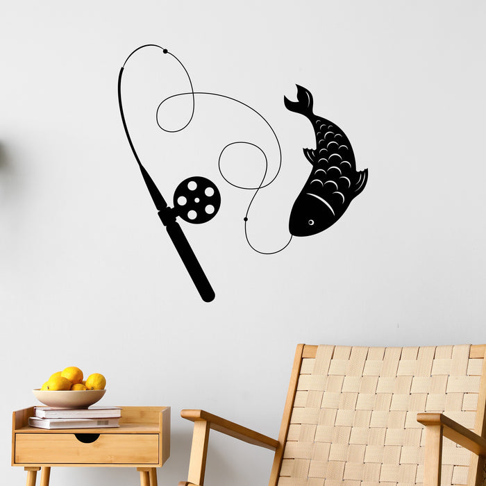 Fish Rod Spinning Wall Vinyl Decal Fishing Store Decor Garage Decoration For Men Sticker (4500ig)