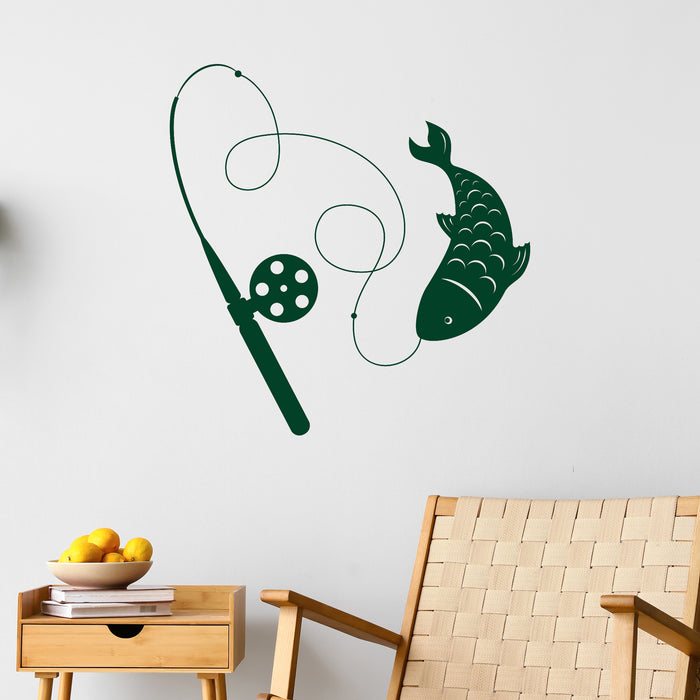 Fish Rod Spinning Wall Vinyl Decal Fishing Store Decor Garage Decoration For Men Sticker (4500ig)