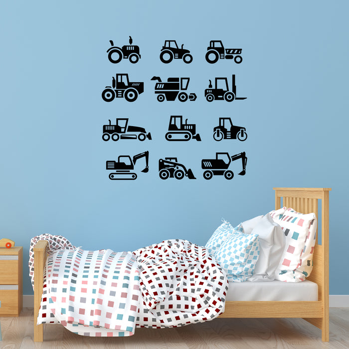 Autocollant mural en vinyle pour équipement lourd de construction, décoration pour salle de jeux pour enfants et chambre de garçon (4497ig)
