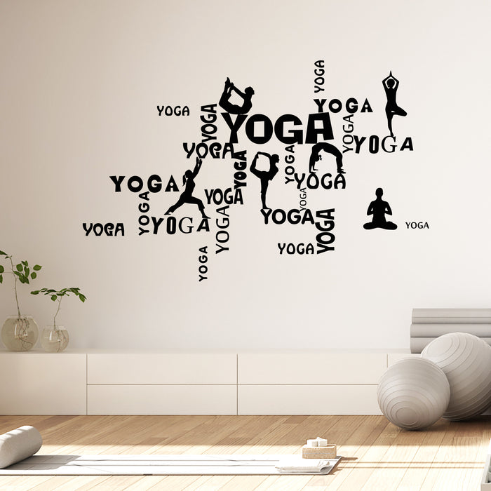 Yoga Word Cloud Wall Vinyl Decal Yoga Studio Decor Girl Healthy Lifestyle Meditation Stretching (4498ig)