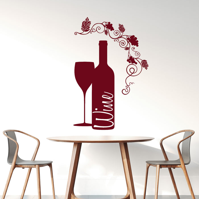 Vinyl Wall Decal Wine Bottle Glass Grape Alcohol Bar Stickers Unique Gift (ig4232)
