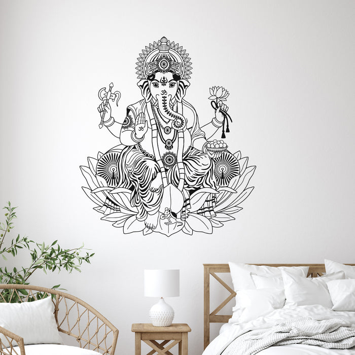Vinyl Wall Decal Ganesha Lotus Hinduism God Hindu India Decor Stickers Unique Gift (ig3253)