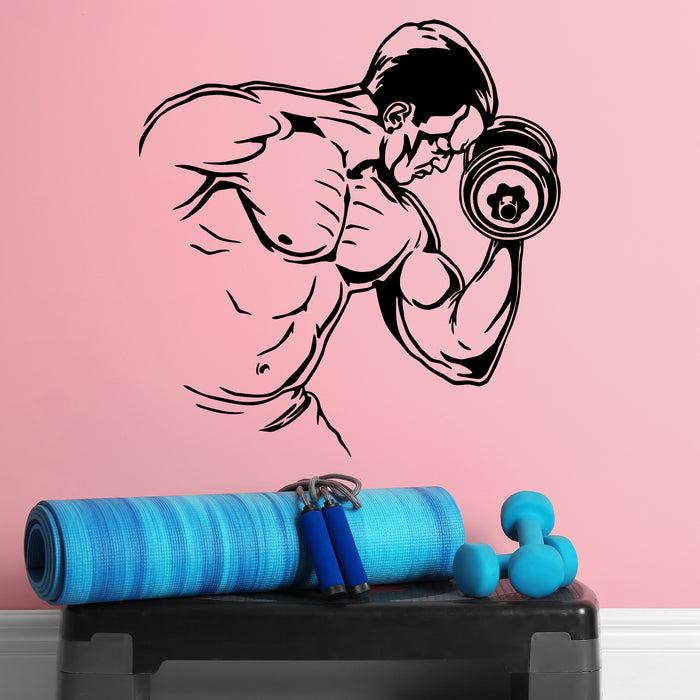 Vinyl Wall Decal Gym Fitness Bodybuilder Man Dumbbell Sports Stickers Unique Gift (ig3182)